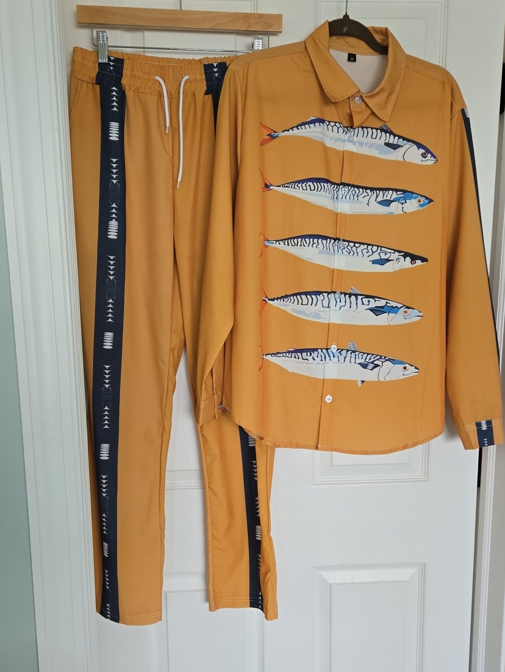 Men's Mustard Swim Set with Fish Print